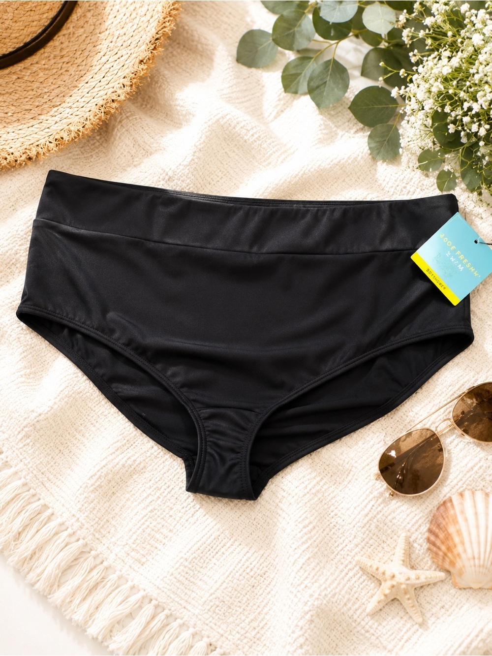 Women’s Black High-Waist Swim Bottoms